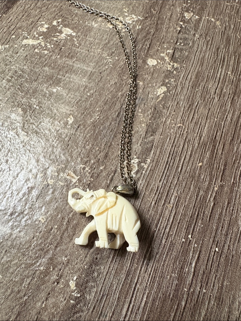 Cream Elephant Pendant Necklace on Silver-Tone Chain